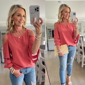 Cold shoulder V-neck top